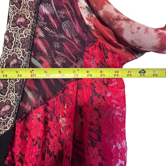 Boho Patchwork Kimono Cardigan Sheer Open Front Asymmetric One Size Rayon - Picture 8 of 9